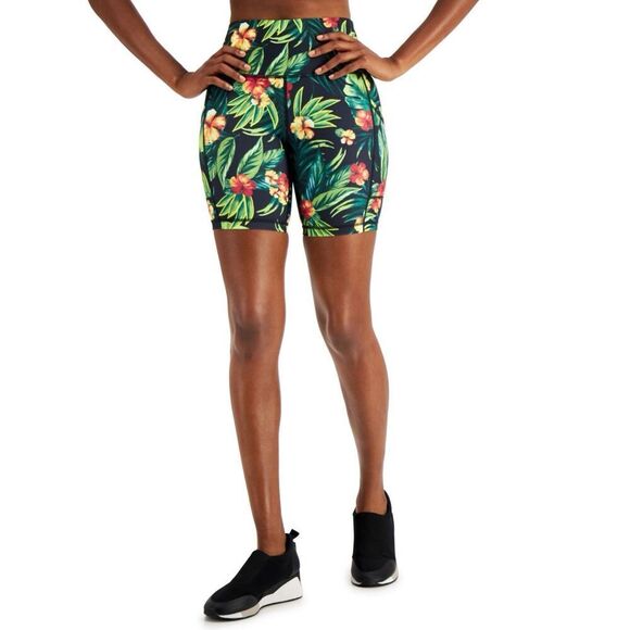ID Ideology Women S Compression Tropical Print 7 Bike Shorts Green Size X-Small - Picture 1 of 3